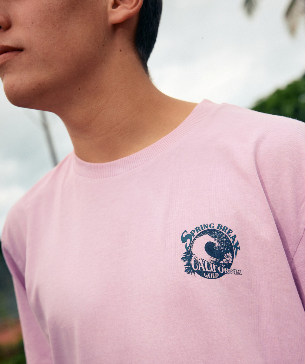 t-shirt manches courtes garçon en coton bio rose motif spring break
