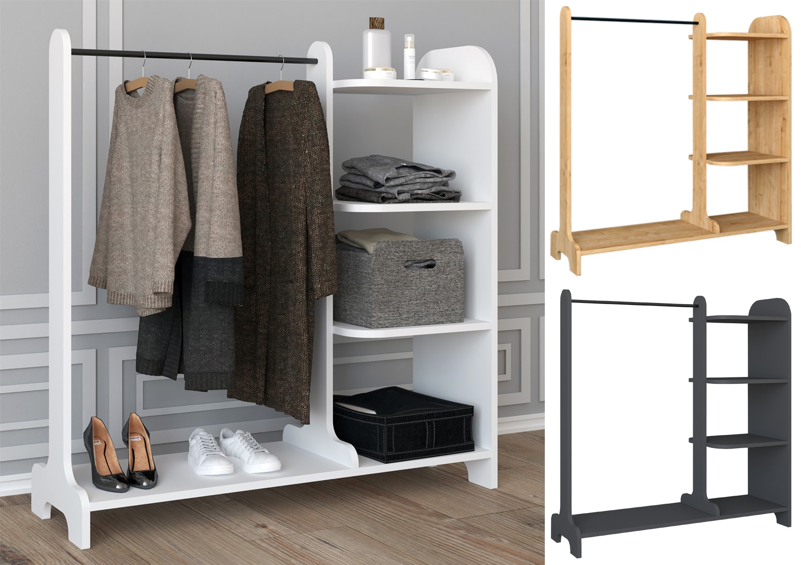 VCM Holz offener Kleiderschrank begehbarer Kleiderregal Schrank Kleiderstange Lempu H. 110 cm