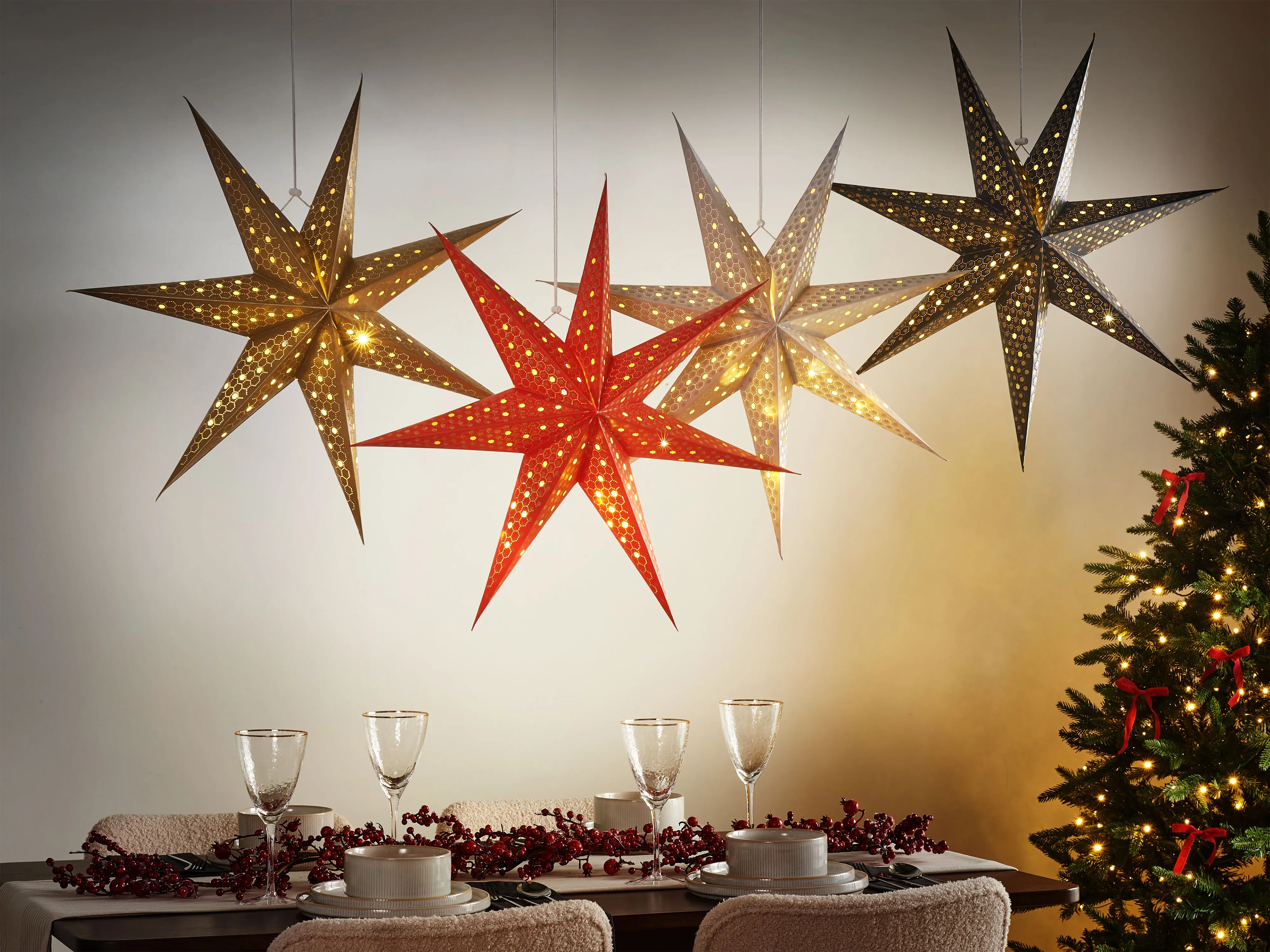 Set van 4 hangende decoraties LED KAMET Ster 60 cm Meerkleurig