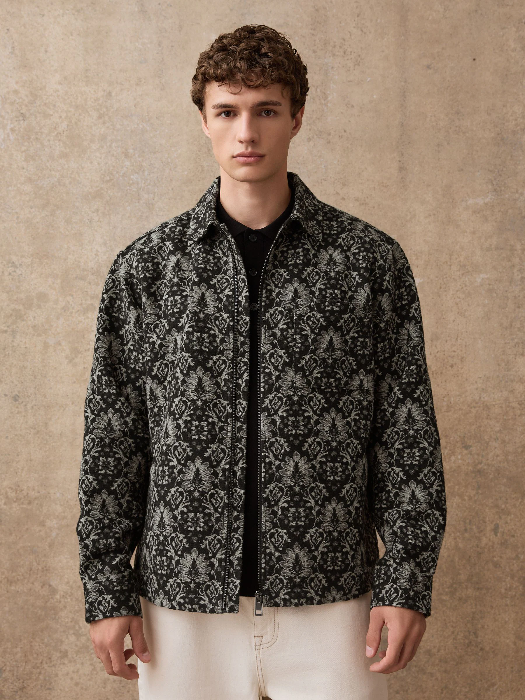 Zwart/wit - Medallion Printed Zipped Shacket