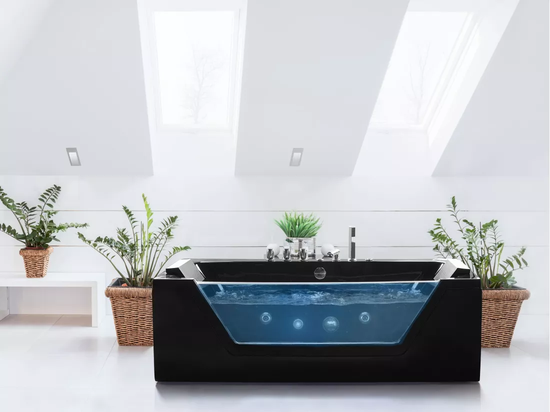 Baignoire balnéo noire 153 x 71 cm avec LED SAMANA