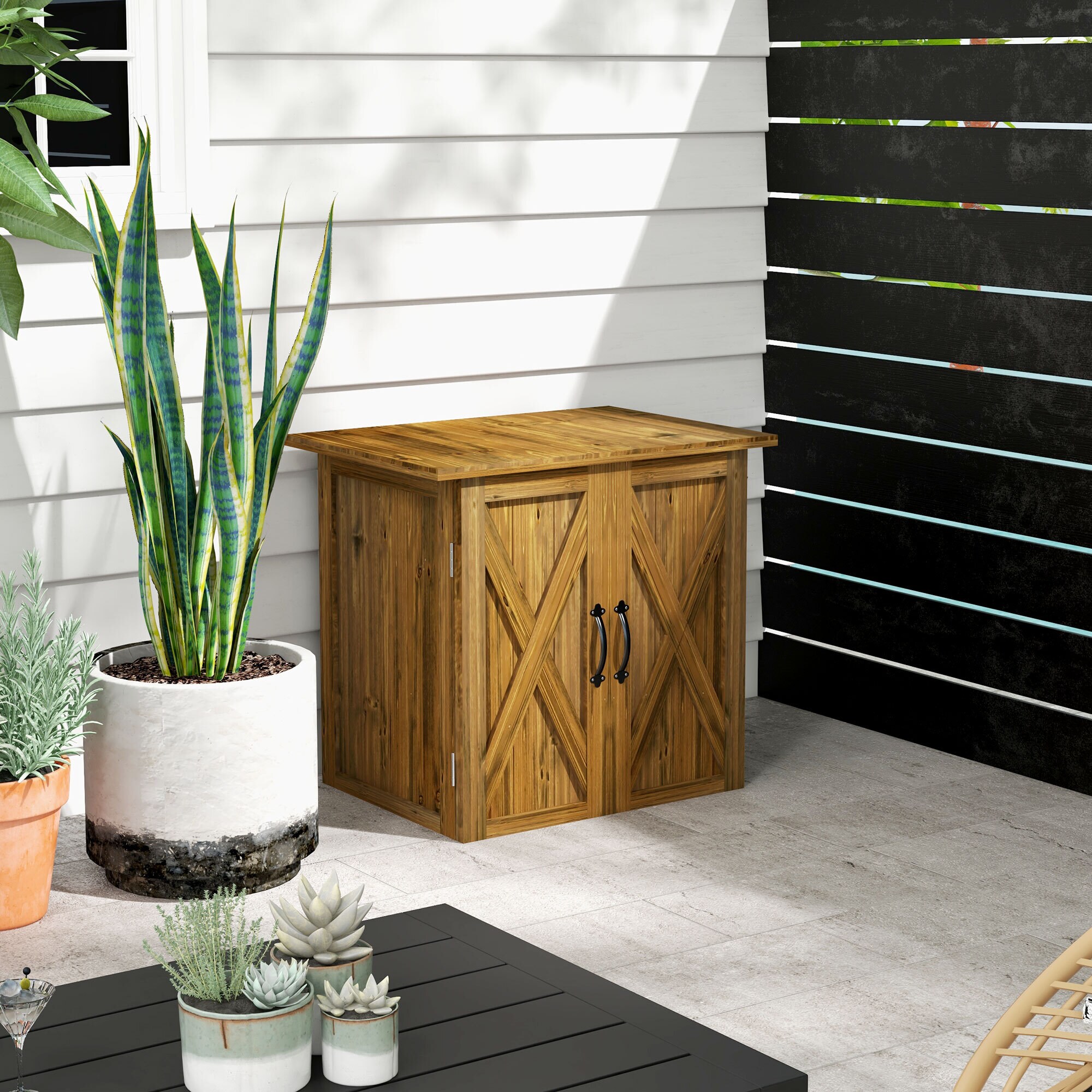 Outsunny Gartenschrank mit Doppeltür braun 77L x 55B x 72H cm