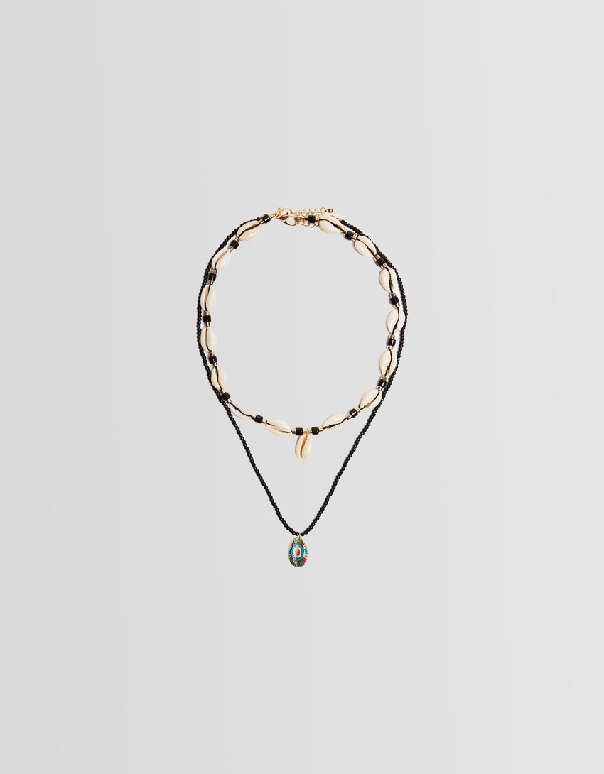 Conjunto de 2 colares com pingente de concha