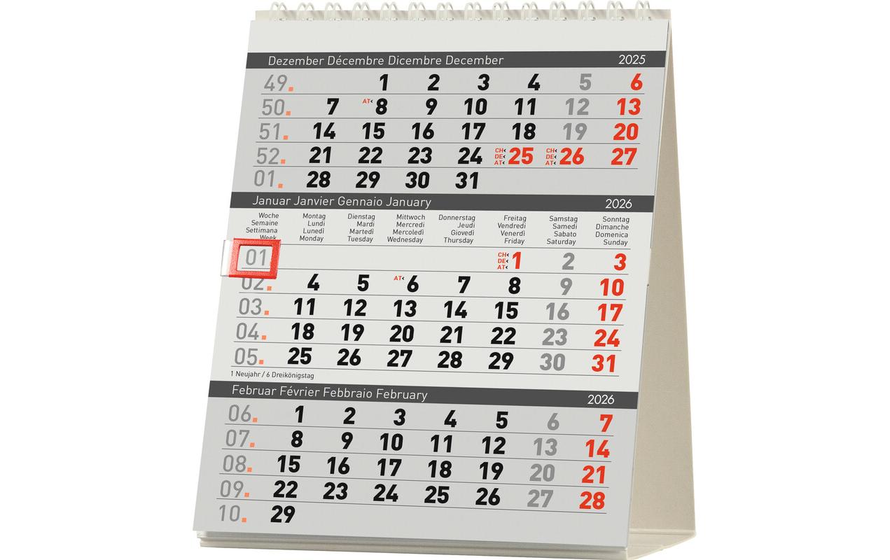 Pultkalender 2026 12.5 x 15.5 cm3-Monats-Pultsteller Desktop Delta