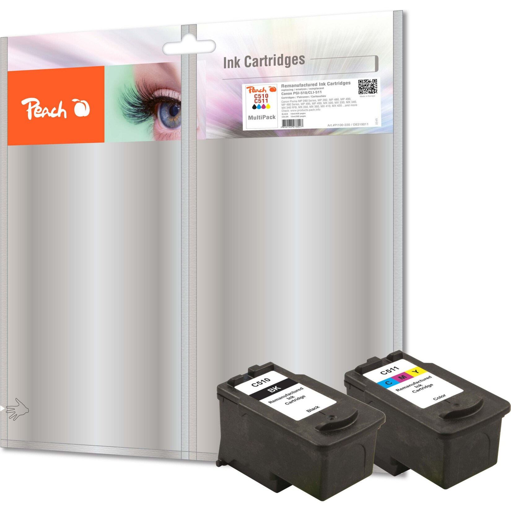 Peach C510 BK 2 Druckköpfe (bk, col) ersetzt Canon PG-510BK, CL-511C, 2970B001, 2972B001 für z.B. Canon Pixma MP 250, Canon Pixma MX 360 (wiederaufbereitet)