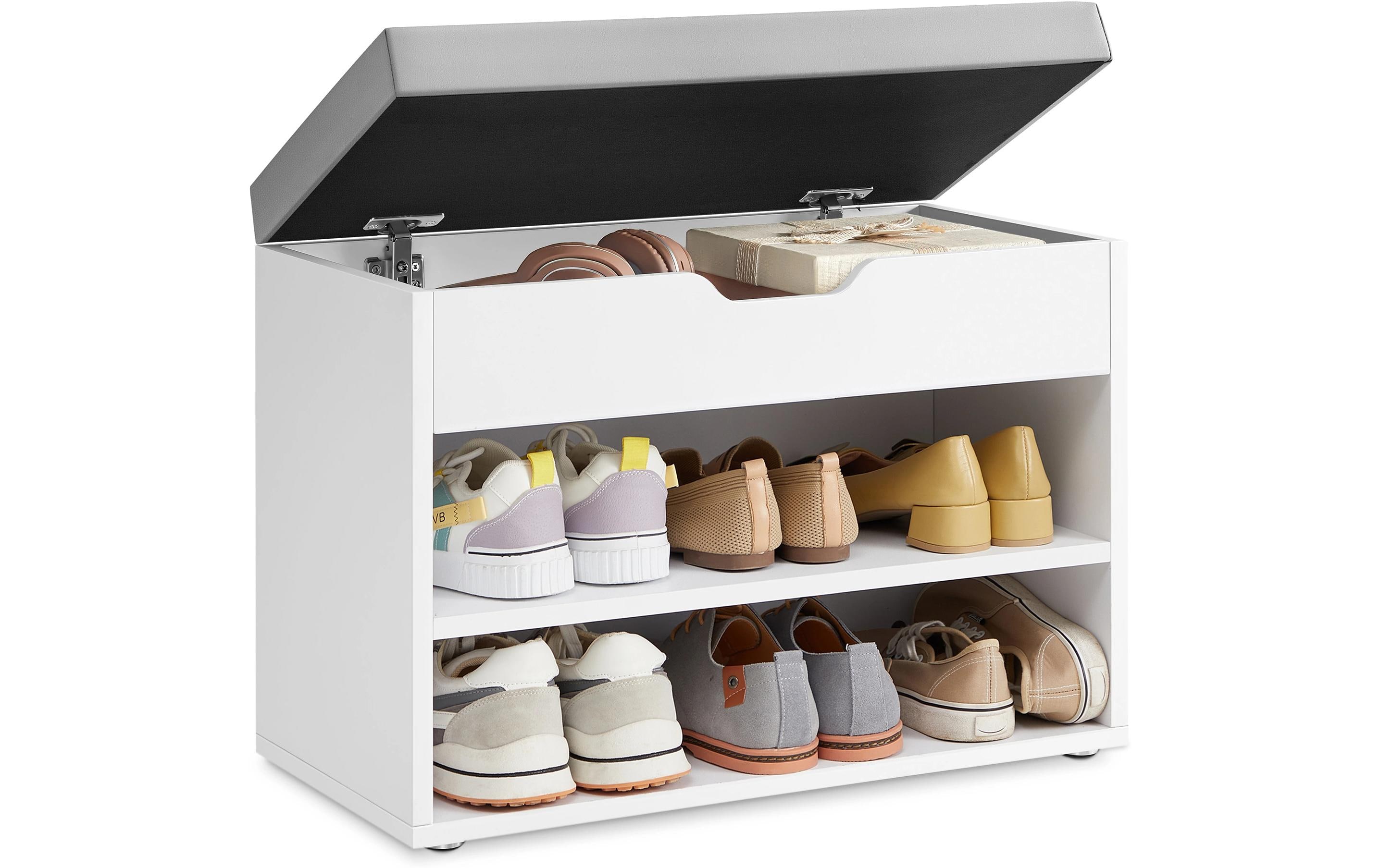 Schuhschrank mit Polster 60 x 44 cm, WeissSchuhablage mit Sitzbank
