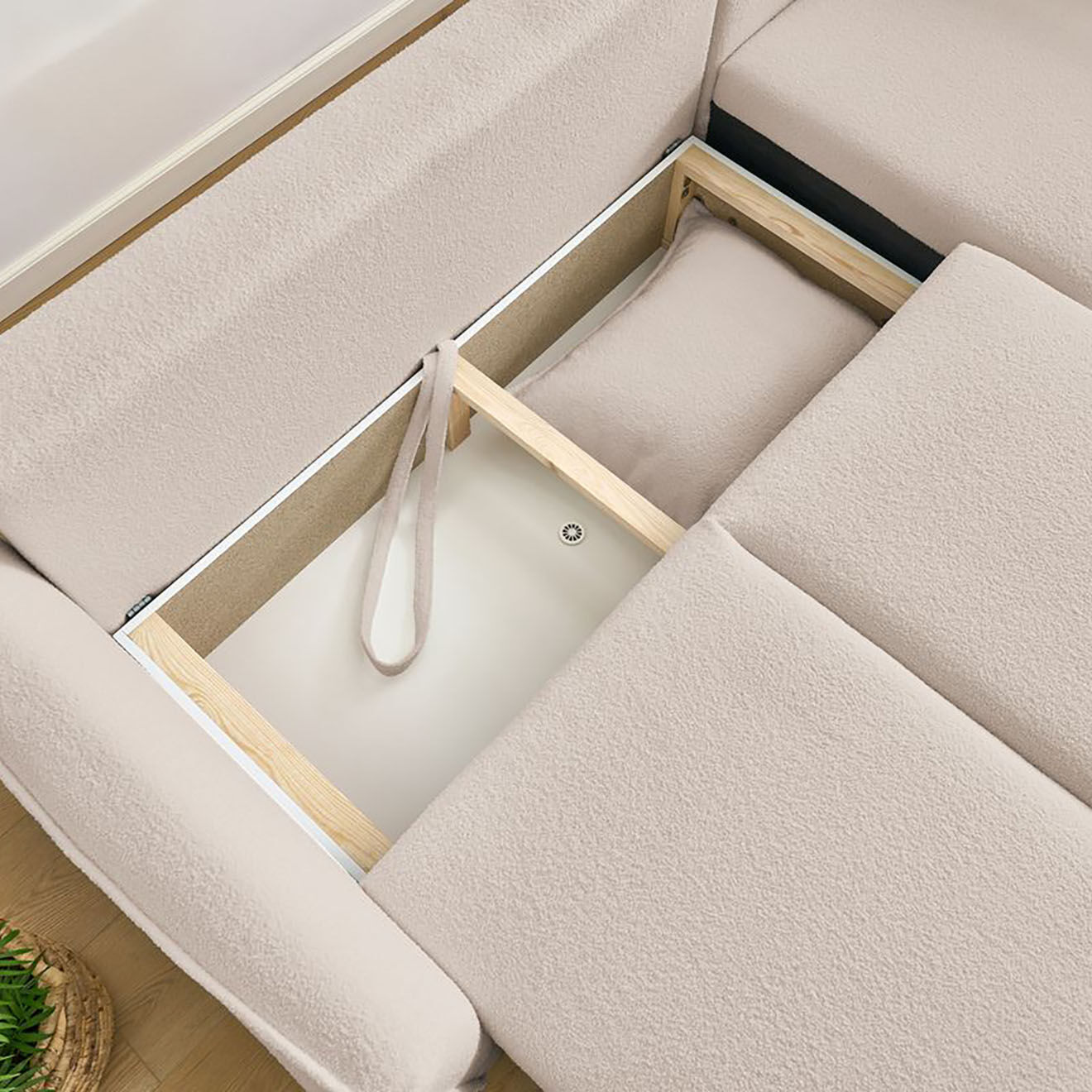 Bobochic Canapé d'angle L droit convertible bouclette Léon beige - 257x90x194 cm