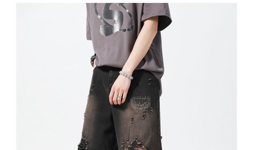 Hushgrain - Mid Rise Washed Distressed Denim Shorts