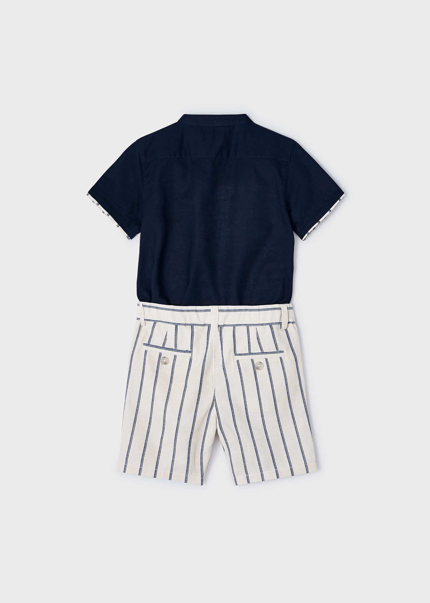 Conjunto de linho listrado de 2 peças para meninos, ráfia