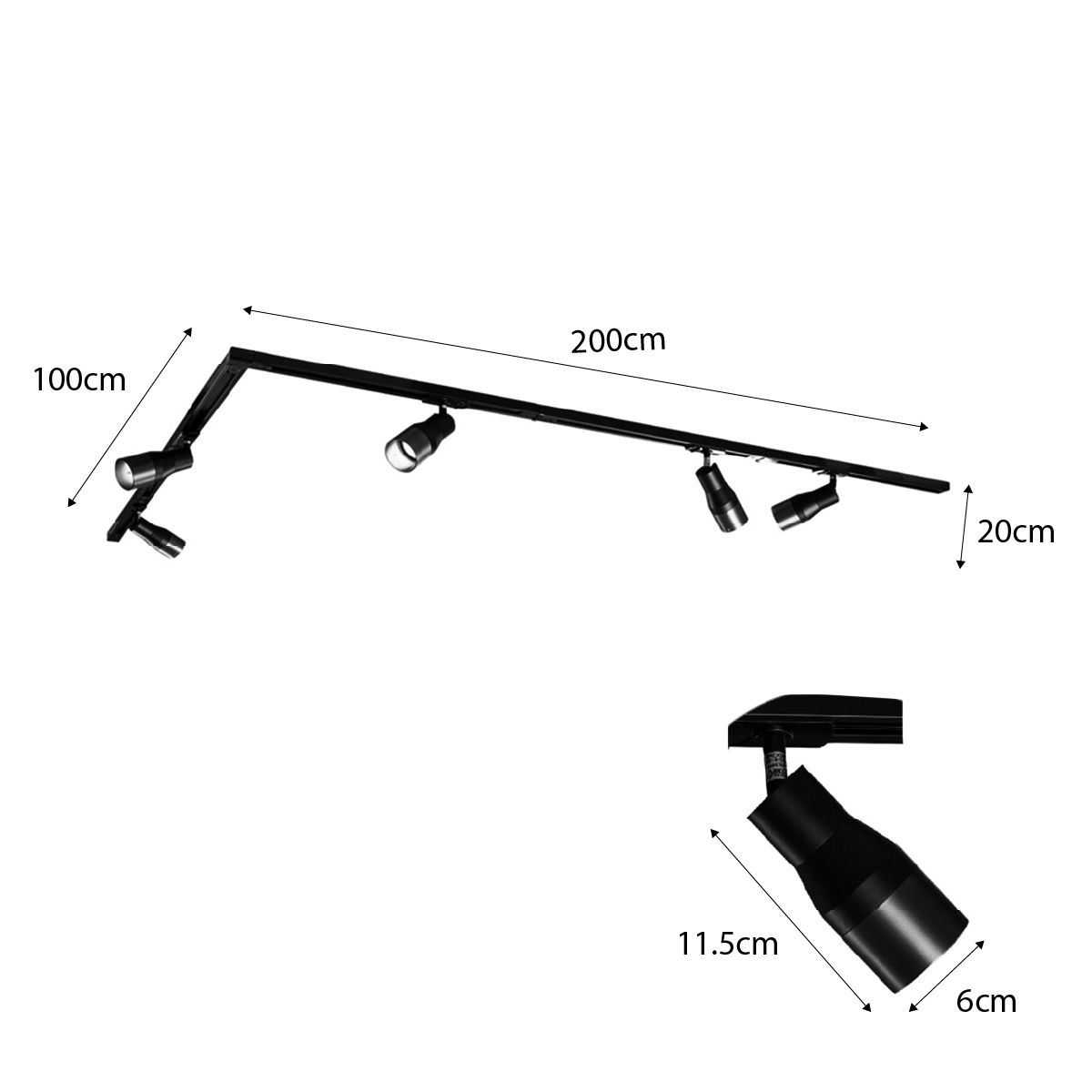 Modern railsysteem met 5 spots gunmetal 1-fase - Iconic Kohua