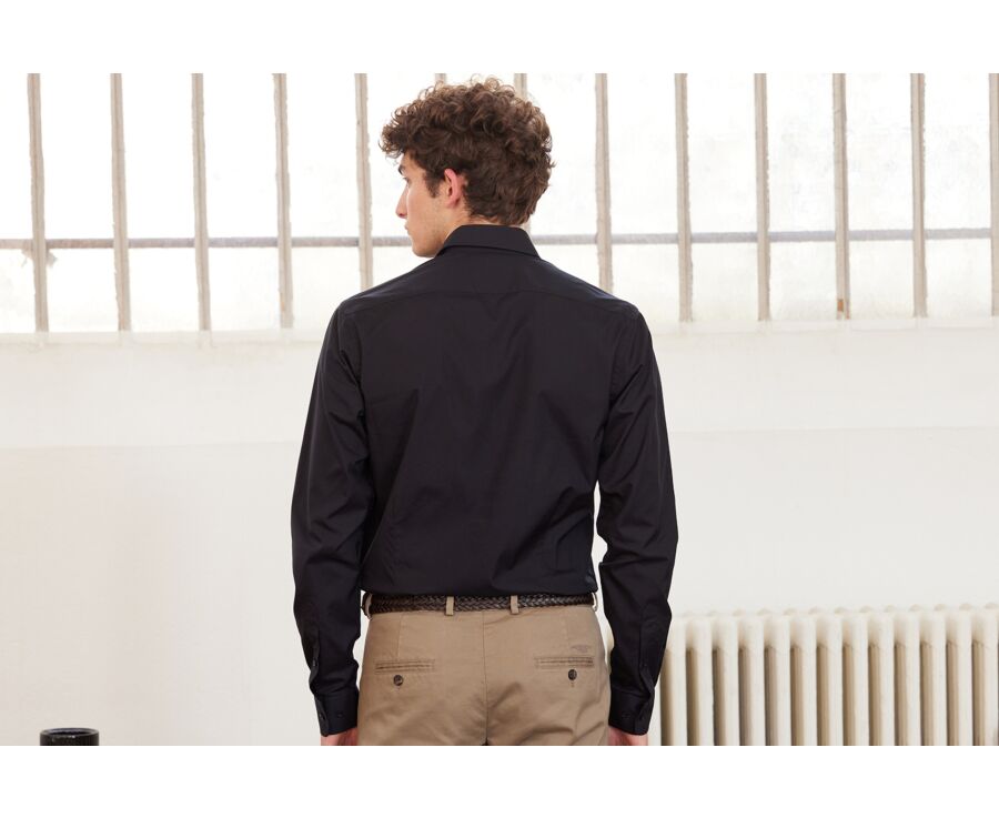 Chemise noire coton popeline - Col français - LOUIS