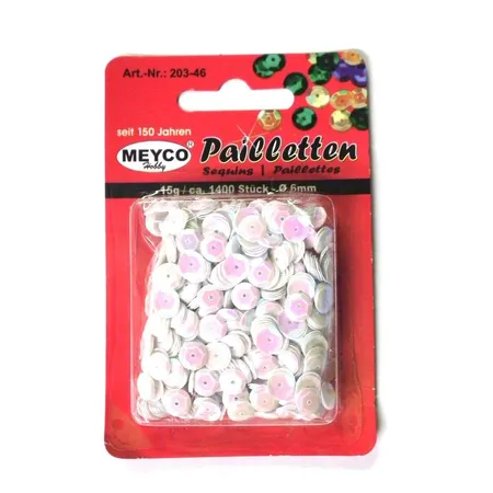Meyco Pailletten weiß irisierend, 1400 Stück, 6mm, 15g