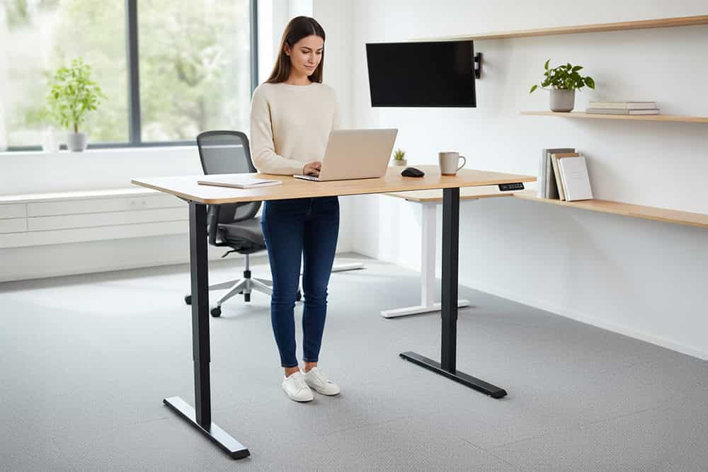 Höhenverstellbarer Schreibtisch OAK DESK 120cm natur Eiche schwarz Metall