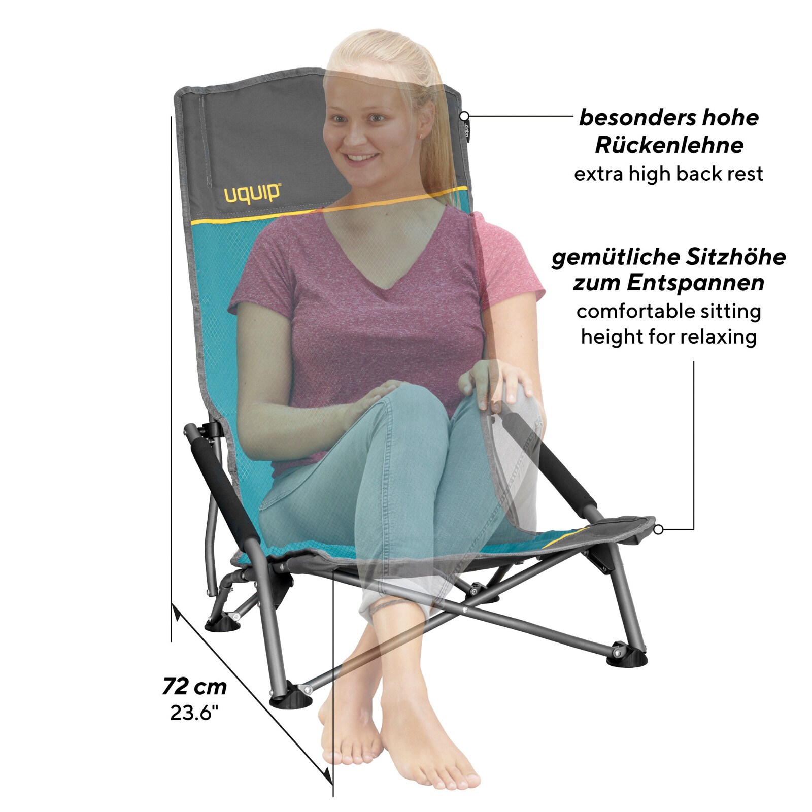 UQUIP Strandstuhl Sandy XL Campingstuhl Faltstuhl Klappstuhl Stahl Faltbar 120kg Farbe: Blue/grey