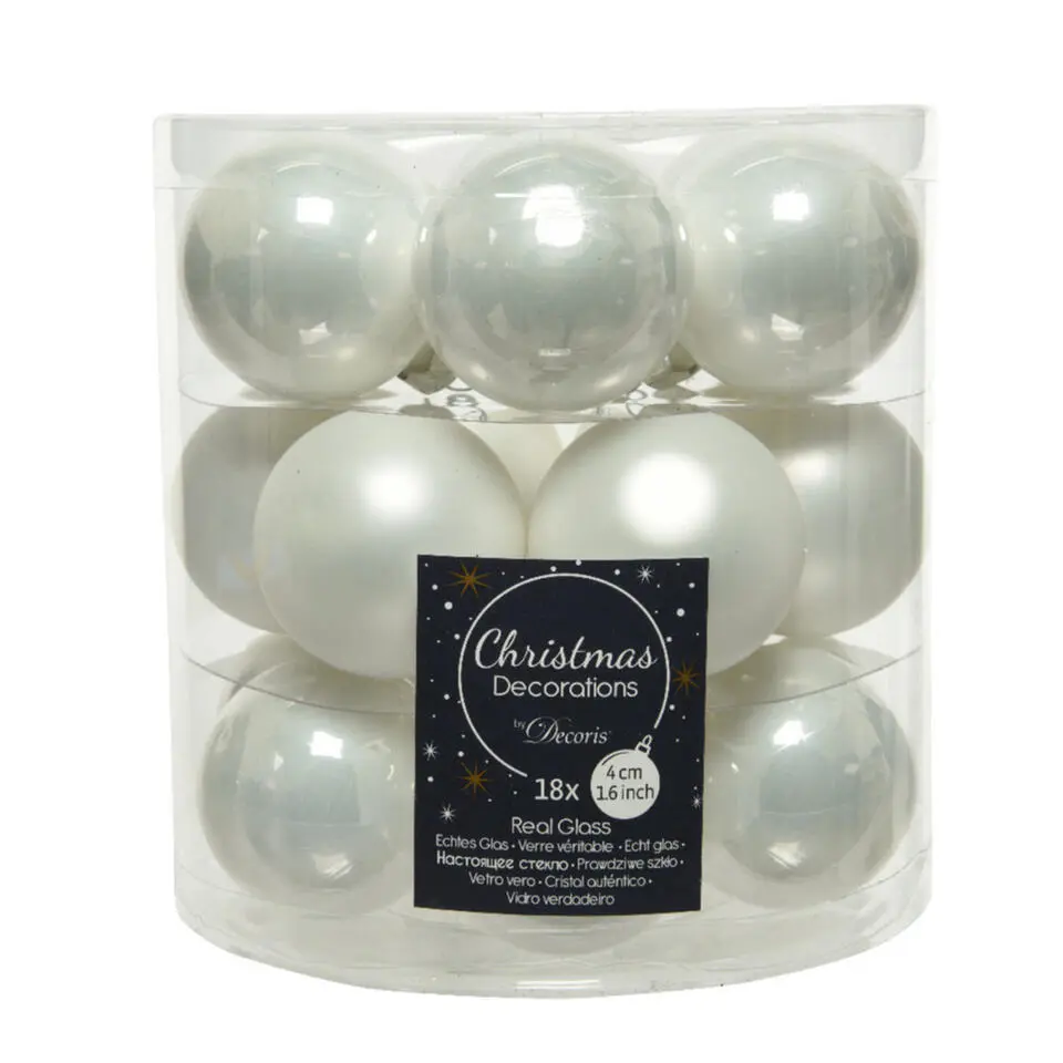 Decoris Kleine kerstballen - 18x - wit - D4 cm - glas