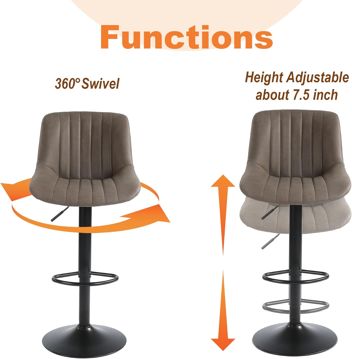 Youhauchair Barhocker 2er Set, Drehbare Barhocker mit Lehne, Höhenverstellbar aus PU-Leder, Moderner Barstuhl Küchenhocker Bar Hocker Bar Stool, Braun