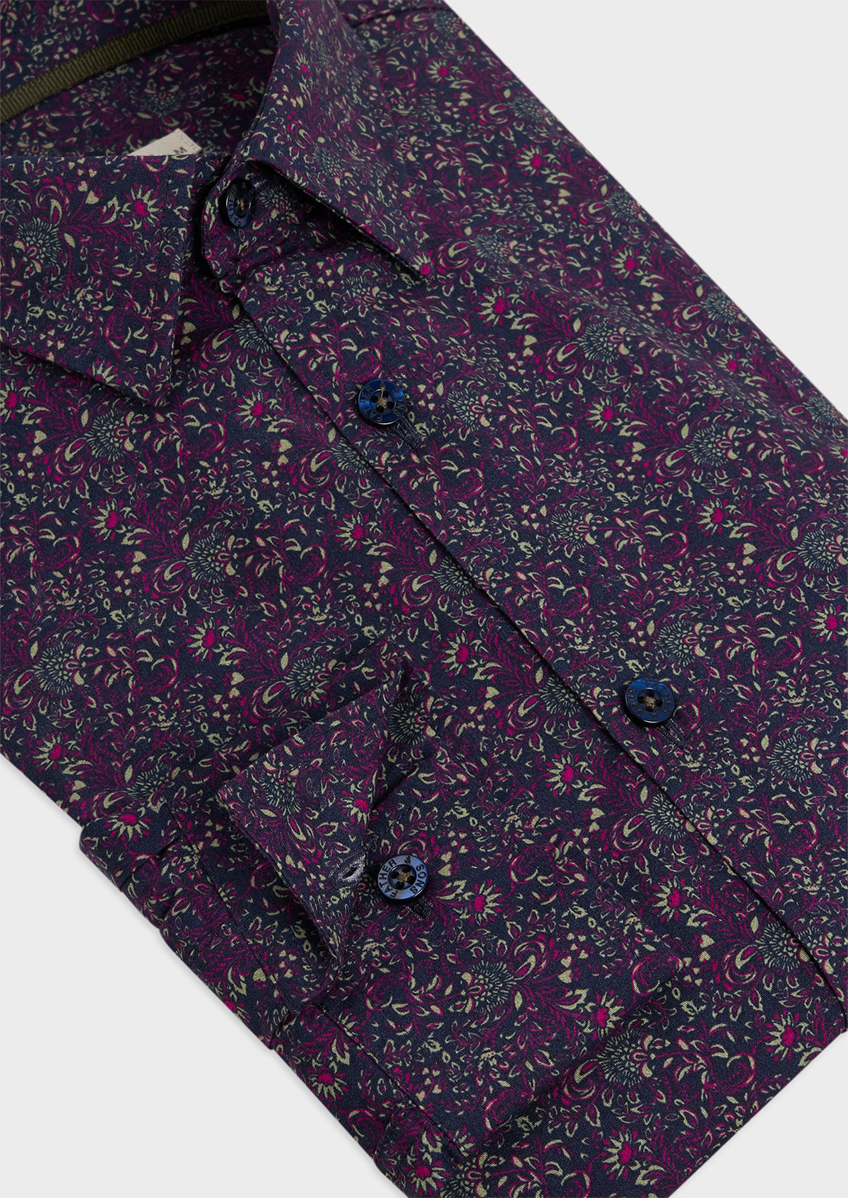 Chemise sport Slim en popeline de coton bleu marine à motif fleuri aubergine