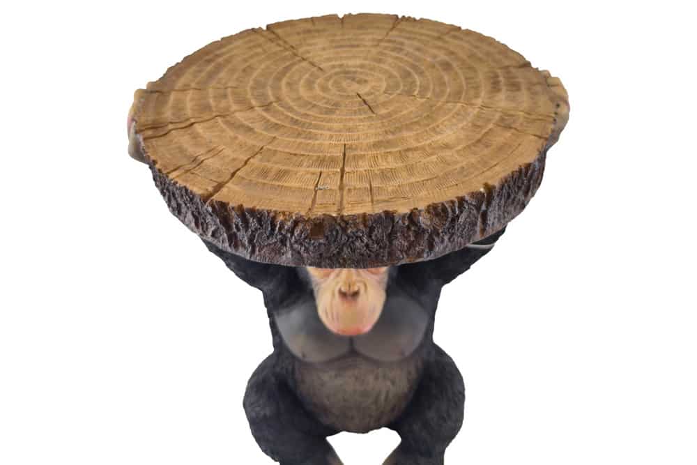 Runder Beistelltisch MONKEY 55cm schwarz grau Affen-Skulptur handmade