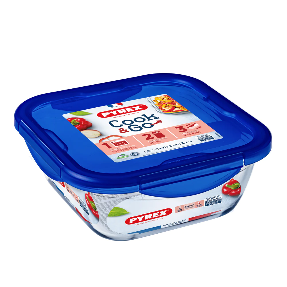 Boîte carrée avec couvercle 21 cm Cook & Go Pyrex