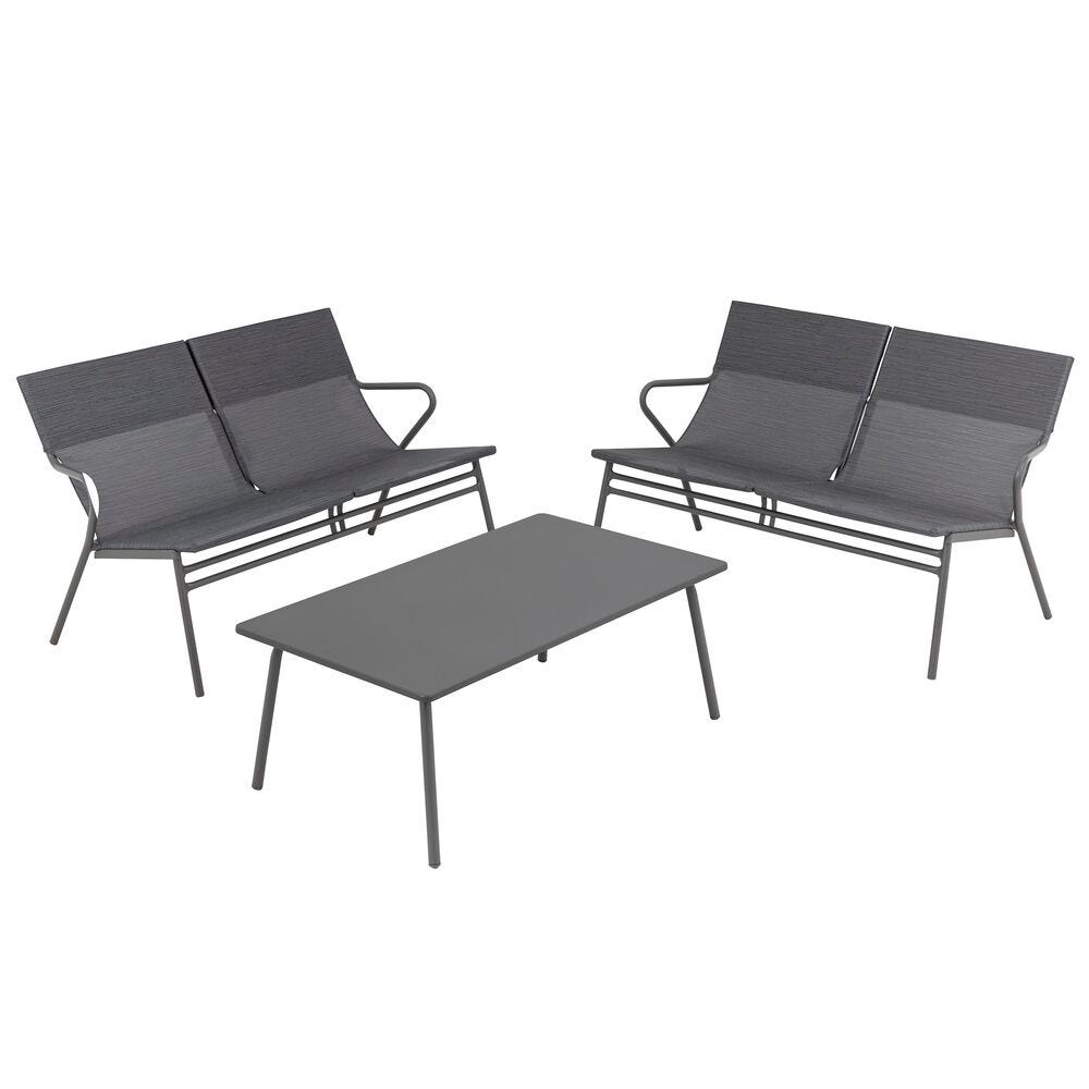 Niedriges Loungeset aus rechteckigem Tisch und 2 Bänken Vence Batyline® Duo Obsidian
