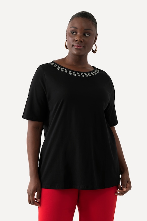 T-Shirt, Ziersteine, A-Linie, Rundhals, Halbarm