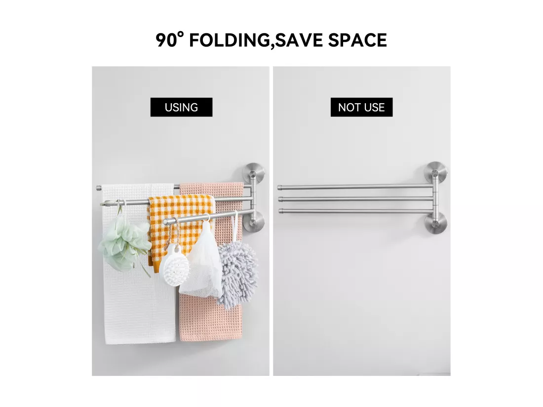 Auralum max Porte-serviettes pivotant à 3 bras,acier inoxydable pour salle bain,porte-serviettes mural peu encombrant,rotation à 180°(Brossé)