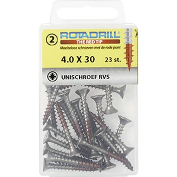 Rotadrill schroef universeel platkop pozi RVS 4.0x30 mm 23 stuks
