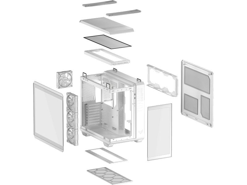 ASUS PC-Gehäuse TUF GAMING GT502 Horizon TG ARGB Weiss Robuster und stylisher Midi-Tower mit gehärtetem Glas, ARGB-Beleuchtung und durchdachtem Kühlkonzept