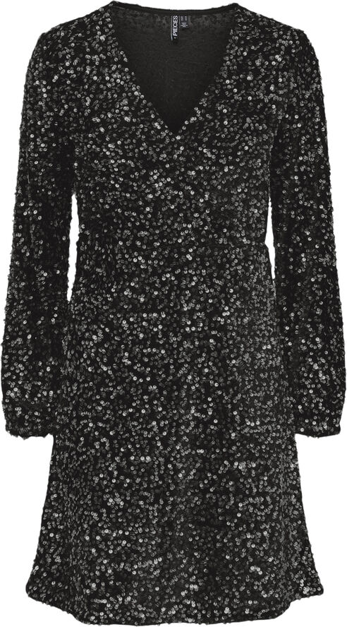Pieces PCKAM LS WRAP DRESS BC Black/black sequins