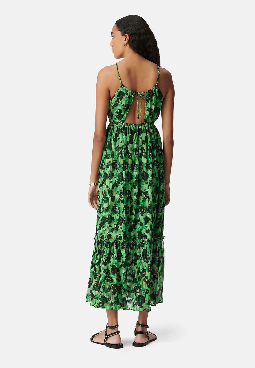 IKKS<br>Vestido longo evasê sem mangas estampado
