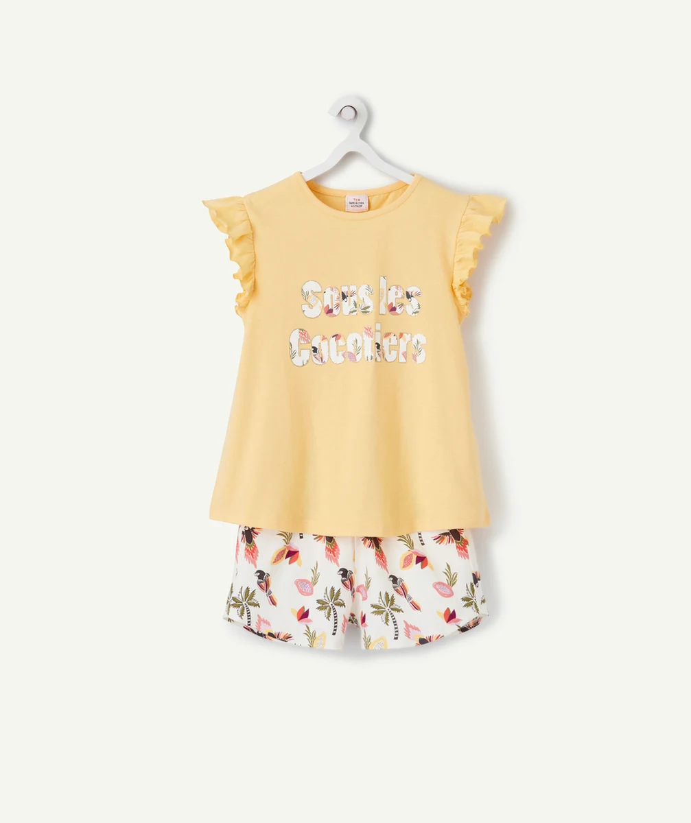 PYJAMA FILLE EN FIBRES RECYCLÉES JAUNE ET IMPRIMÉ AVEC MESSAGE