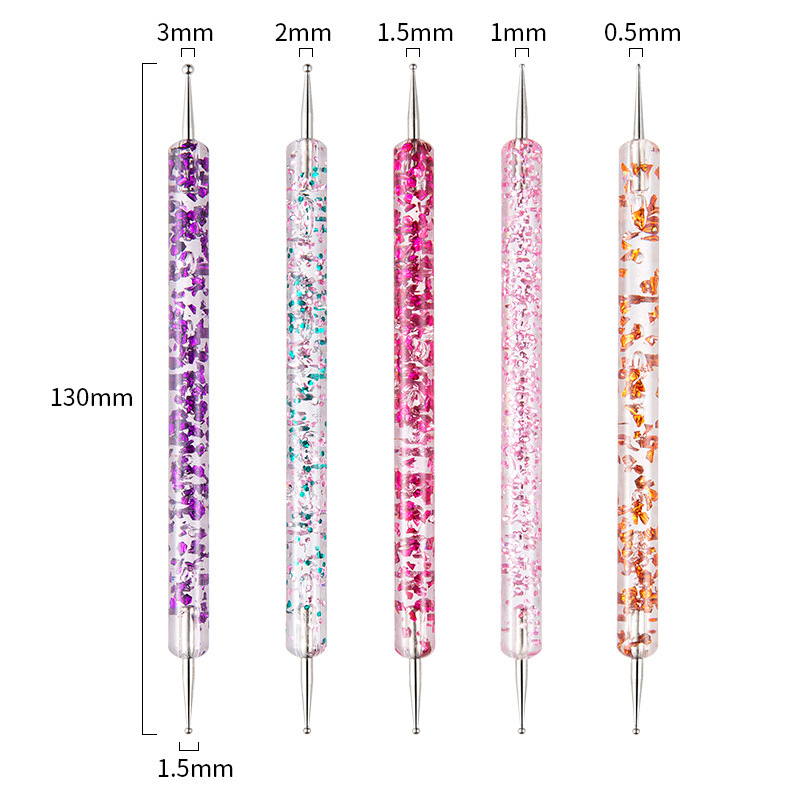 (5-tlg. Set) Dotting Pen Nail Art Nageldesign Dekorier Stift für UV Farbgel - Glitzer