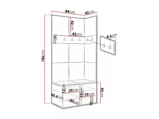 Meuble d'entrée Hartford 264, 186x84x46cm, Blanc, Tapisserie|Faux cuir