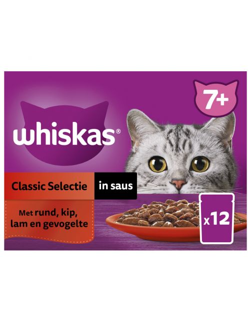 Whiskas 7+ Classic Selectie In Saus Maaltijdzakjes Multipack - Kattenvoer - 12x85 g