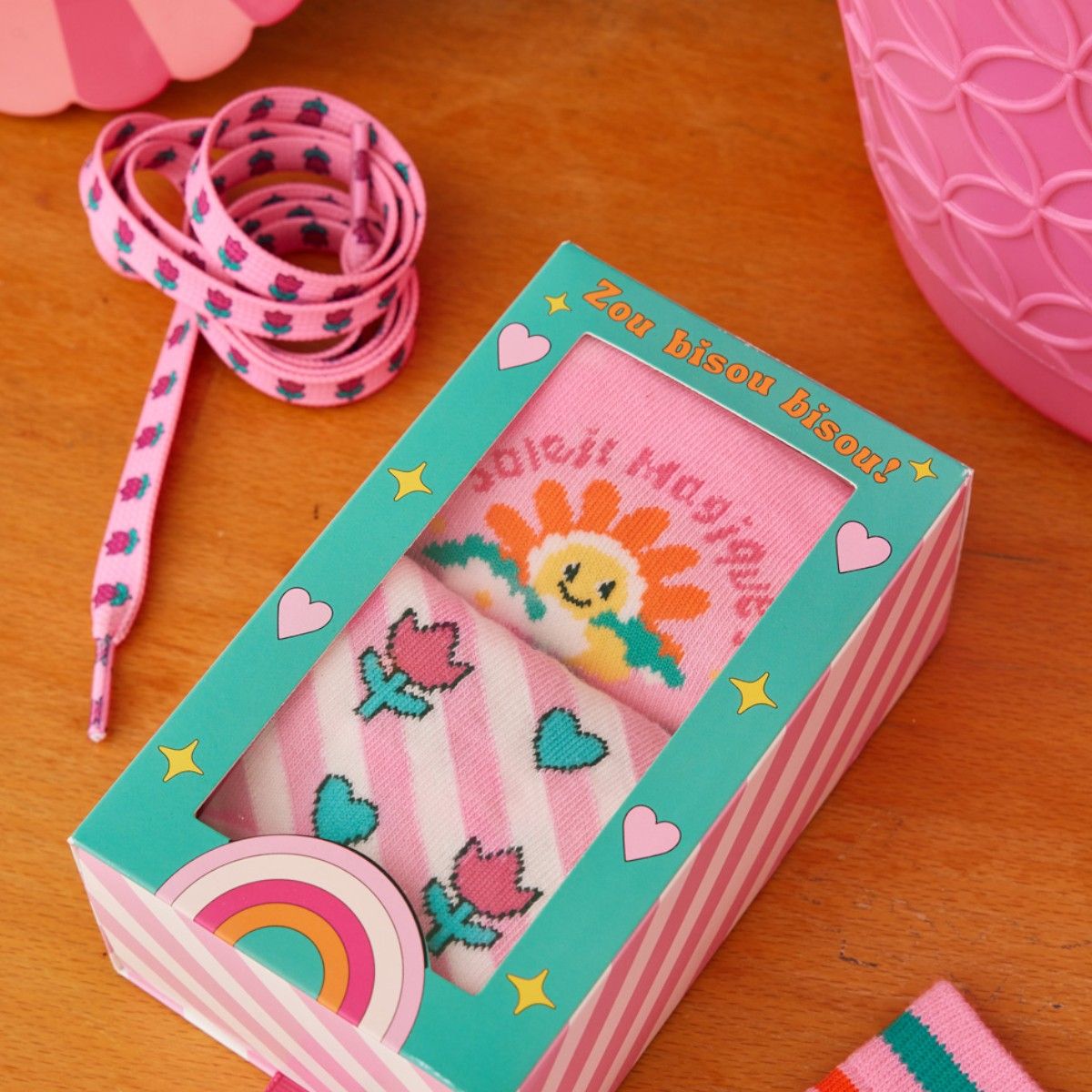 Lacets tulipes roses - Zou Bisou Bisou Roodoudou