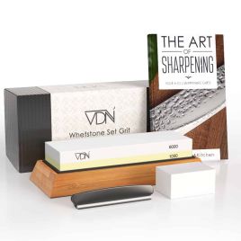Luxe Dubbelzijdige Wetsteen Slijpsteen set 1000 6000 van Edelkorund (18x6x3 CM) met E-book voor slijpen van messen e.d. - VDN