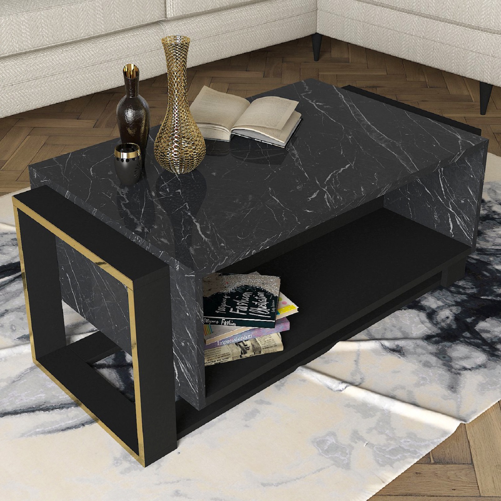 Couchtisch - grau-marmor - 107 cm