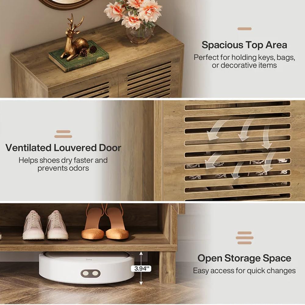 Tribesigns 6-stöckiger Schuhschrank mit 2 Shutter Türen, 73x35x109cm, 24 Paar Bauernhaus-Schuhschrank mit verstellbaren Regalen,Schuhaufbewahrung aus Holz für Eingangsbereich, Wohnzimmer, helle Eiche