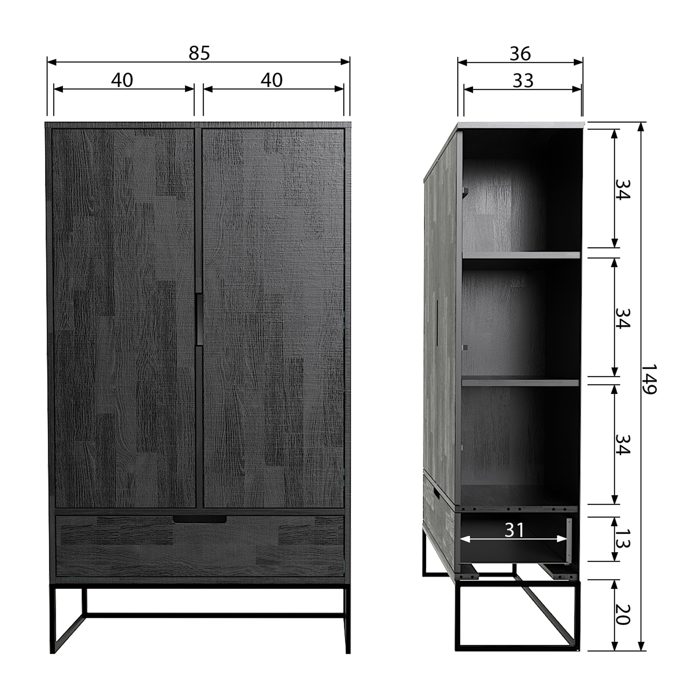 WOOOD Silas Opbergkast B 85 cm - Black Night