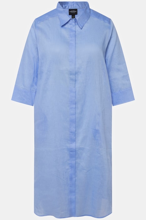 Longbluse, Leinenmix, A-Linie, Hemdkragen, 3/4-Arm