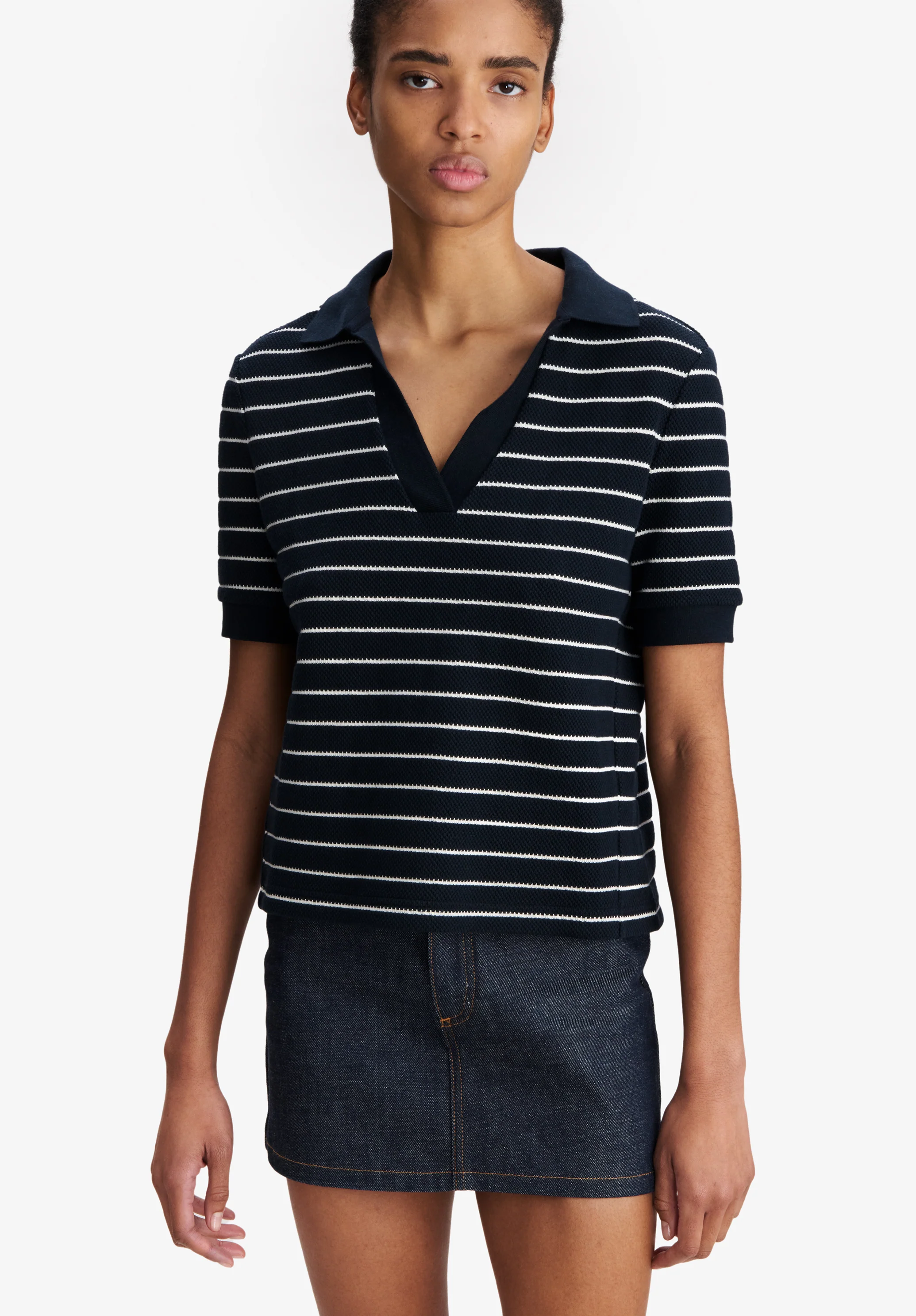Polo Crop Livia - Dark navy/ecru