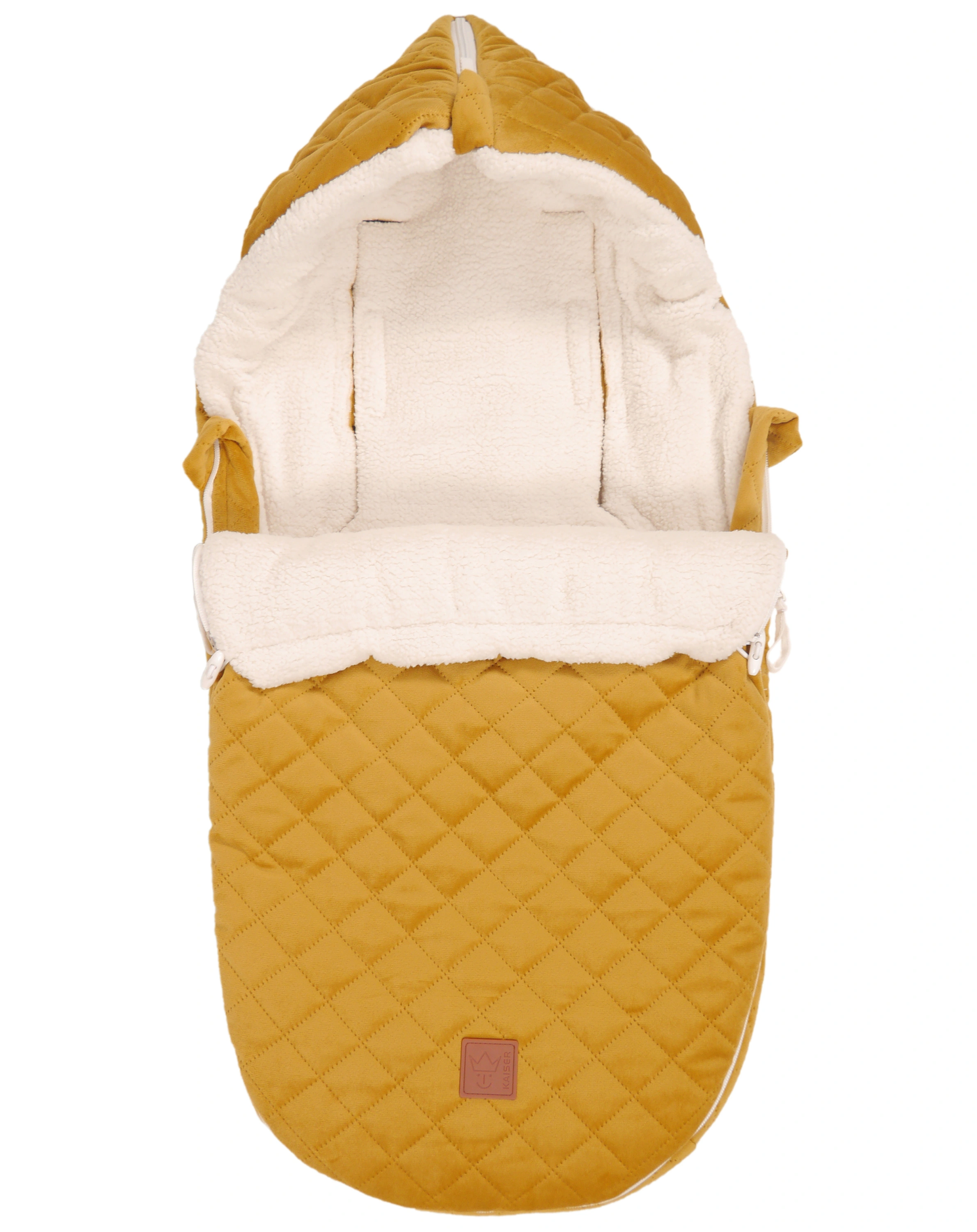 Babyschalen-Fußsack VELVET HOODY in yellow mustard