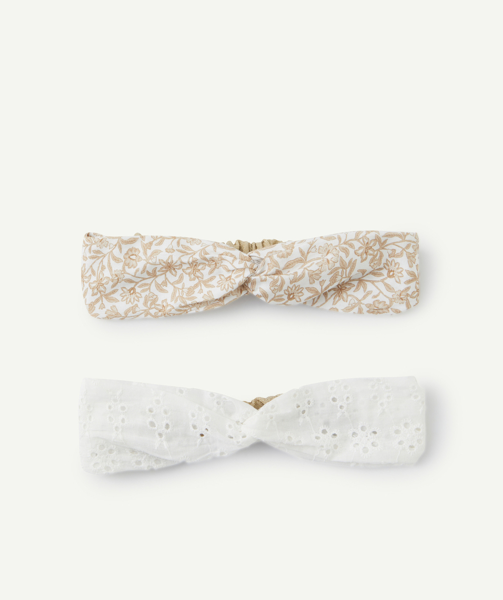 LOT DE 2 BANDEAUX FILLE BLANC IMPRIMÉ ET BRODÉ AJOURÉ