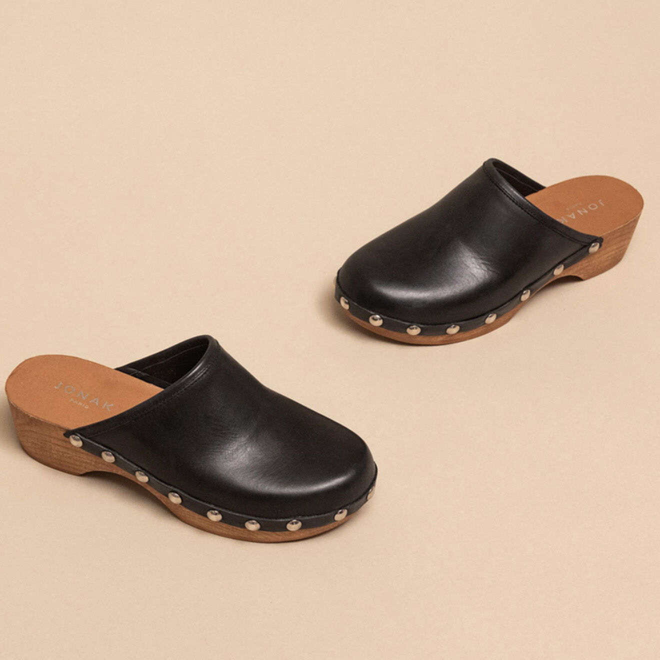 Jonak Mules en Cuir Madeleine noires - Talon 5 cm