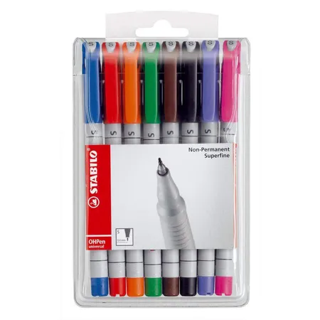 Folienstift - STABILO OHPen universal - wasserlöslich superfein - 8er Pack - mit 8 verschiedenen Farben