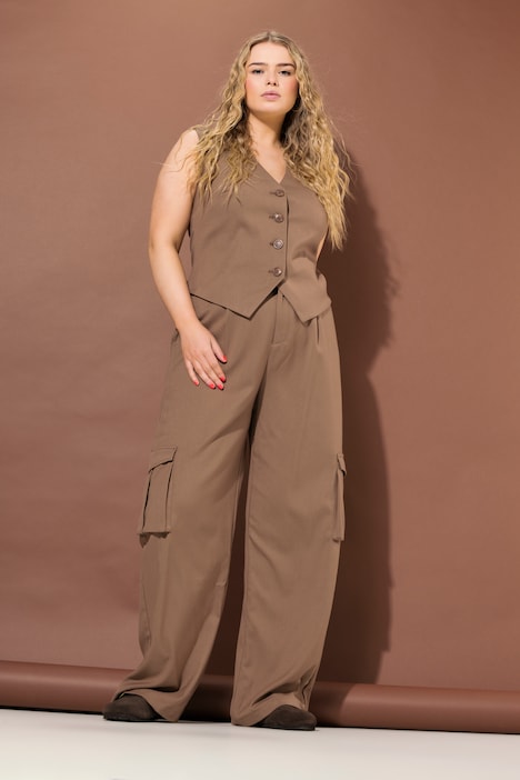 Cargohose, High Waist, Wide Legs, teilelastischer Bund, Cargotaschen