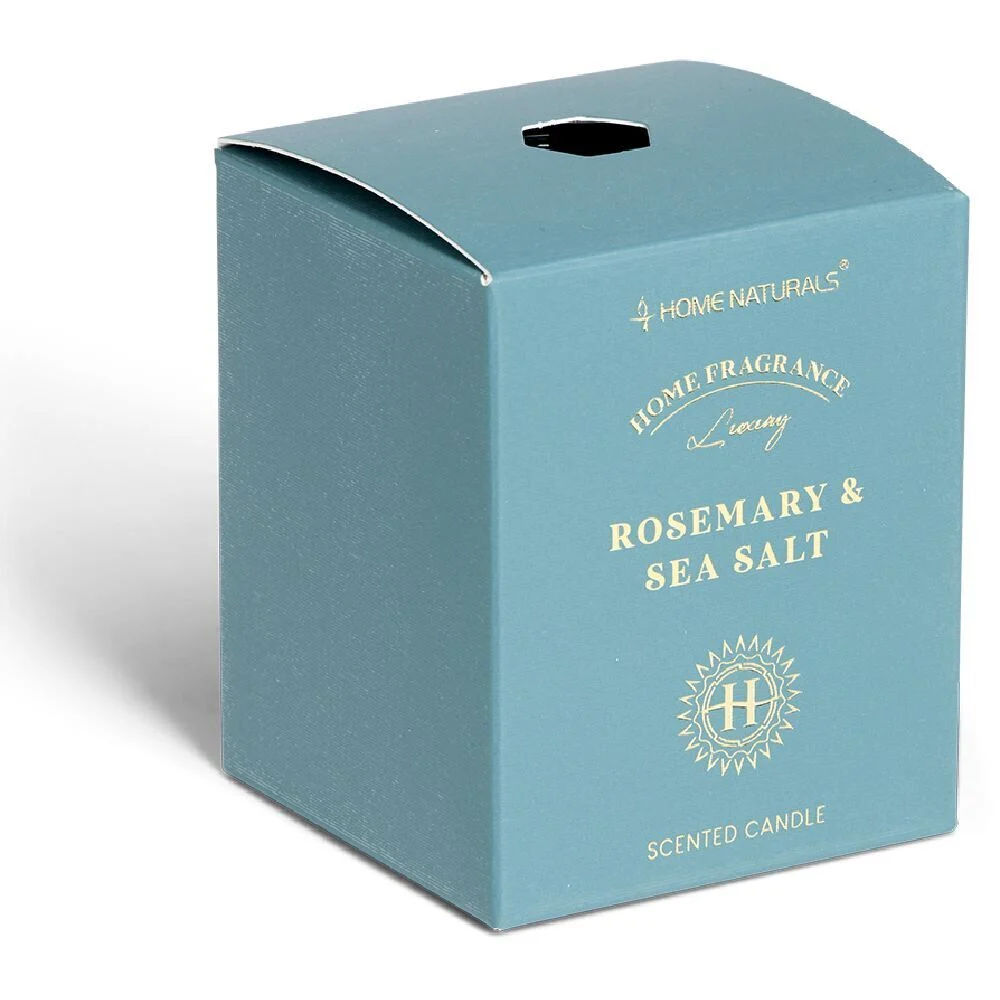 Bougie senteur romarin et sel marin dans pot en verre Ø6,4xH7,9cm bleu