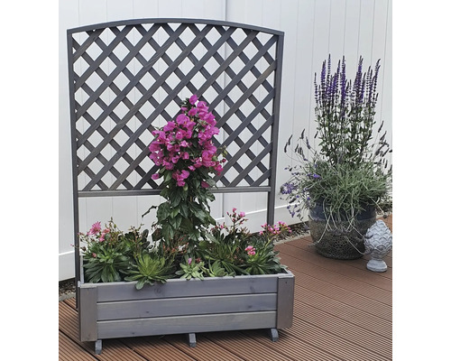 Bloembak met trellis Flora promadino hout 91 x 41 x 130 cm grijs