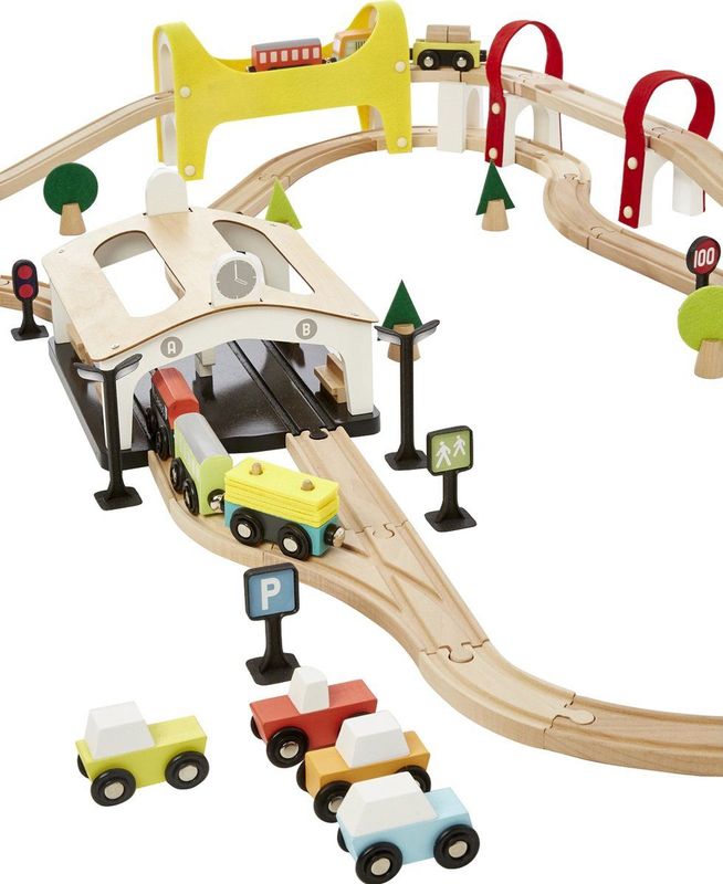 Vertbaudet - Treincircuit - Hout - 66 Onderdelen - Gebouwd Circuit 107 x 78 cm