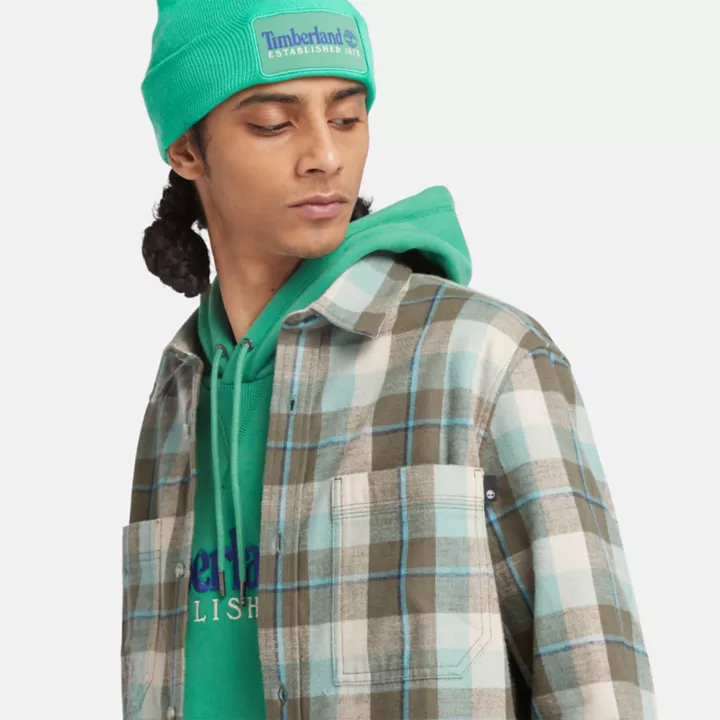 Camisa de flanela Windham para homem em verde-azulado/cinza/branco